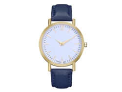 Reloj De Pulsera Analógico De Cuero Unisex Redondo De Quartzo Azul
