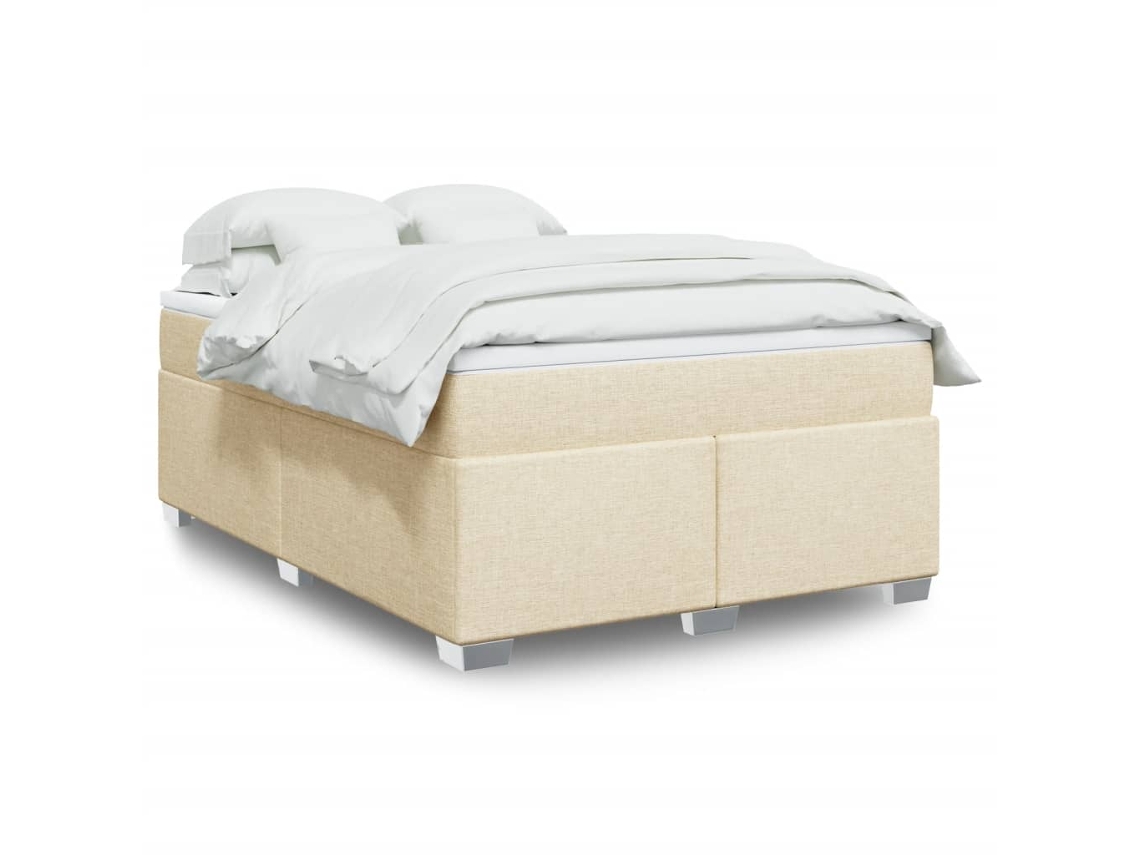 Cama Box Spring Con Colchón Tela Color Crema 140x200 Cm