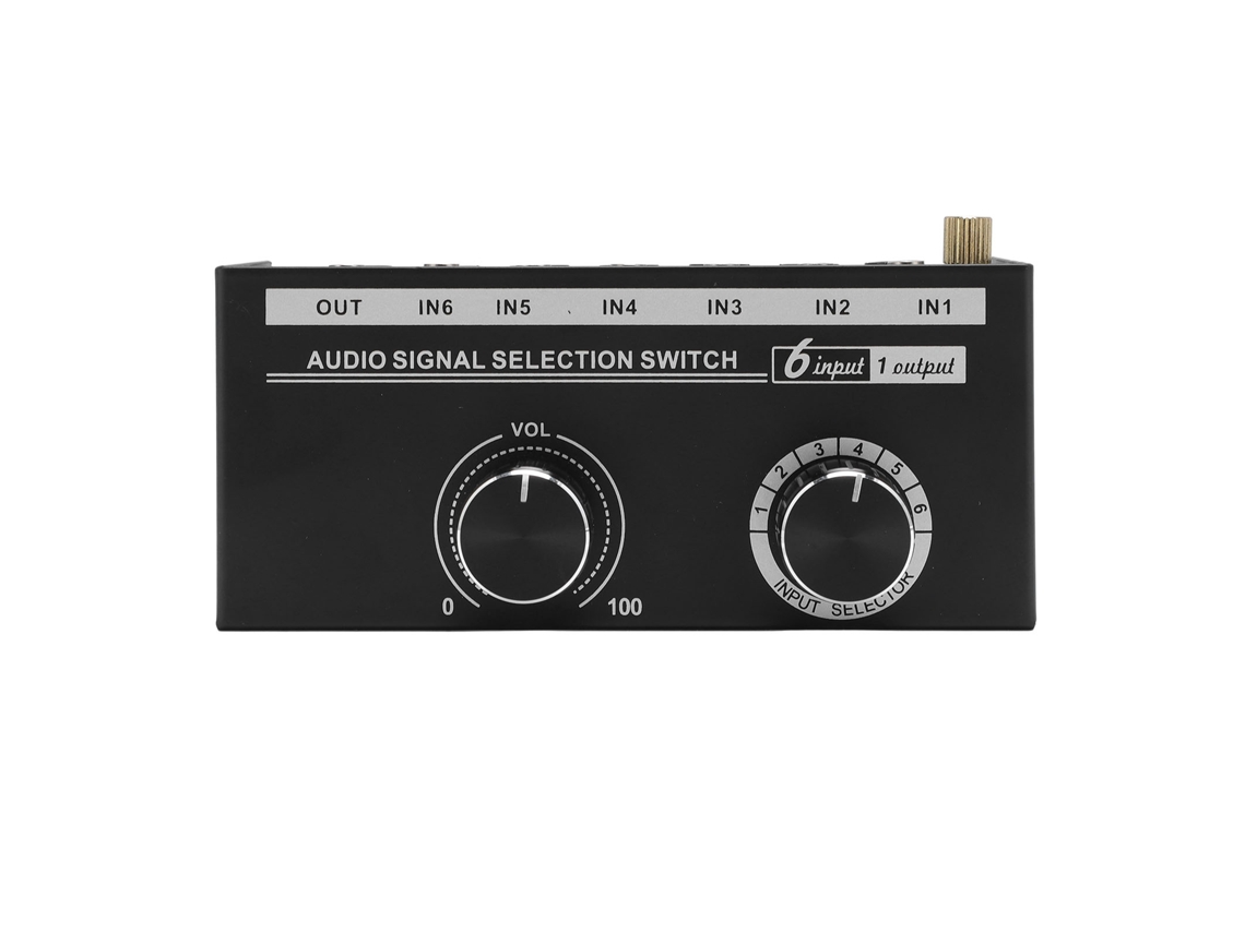 Conmutador De Audio De 6 Entradas Y 1 Salida Con Control De Volumen (3,5 Mm X 6,35 Mm)