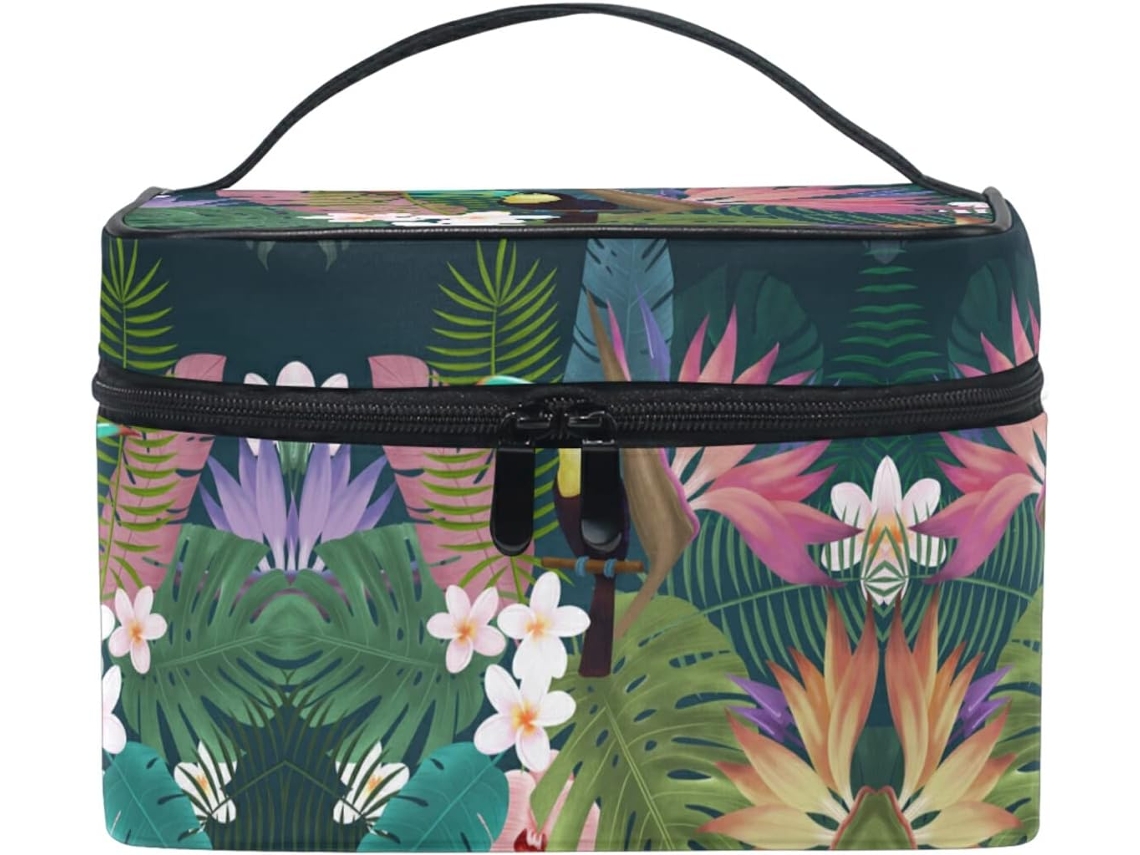 Neceser organizador de cosméticos con estampado vegetal (sin marca)