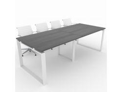 Mesa de Reuniones, hogar y Oficinas. Estructura metálica Cerrada color Blanco, Tablero melamina color Roble Azabache. (240x100). Fabricado en España. OFICIT