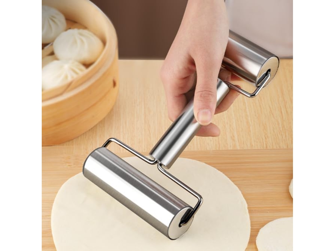 Rodillo para masa de pizza, acero inoxidable antiadherente, liso, ahorra tiempo en la cocina, rodillo para masa en forma de H