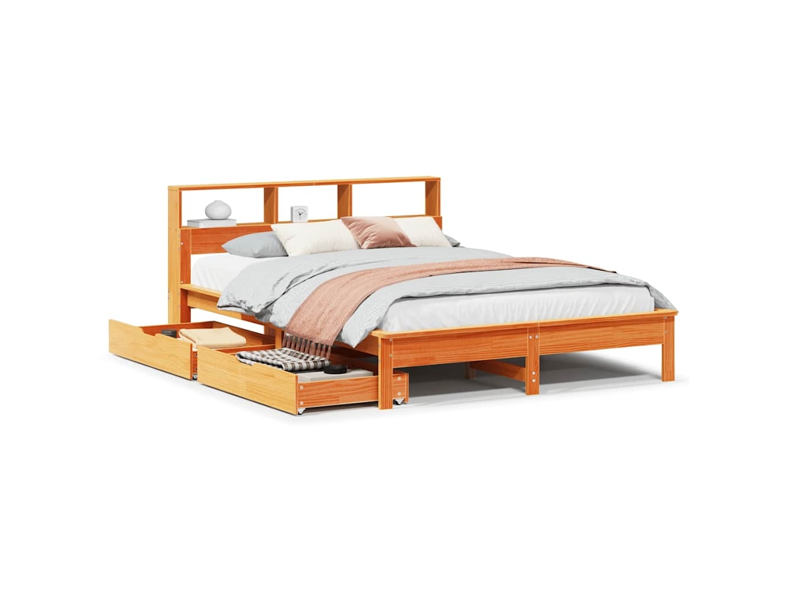 Maison Exclusive - Cama Con Estantería Sin Colchón Madera Maciza Marrón 140x190 Cm