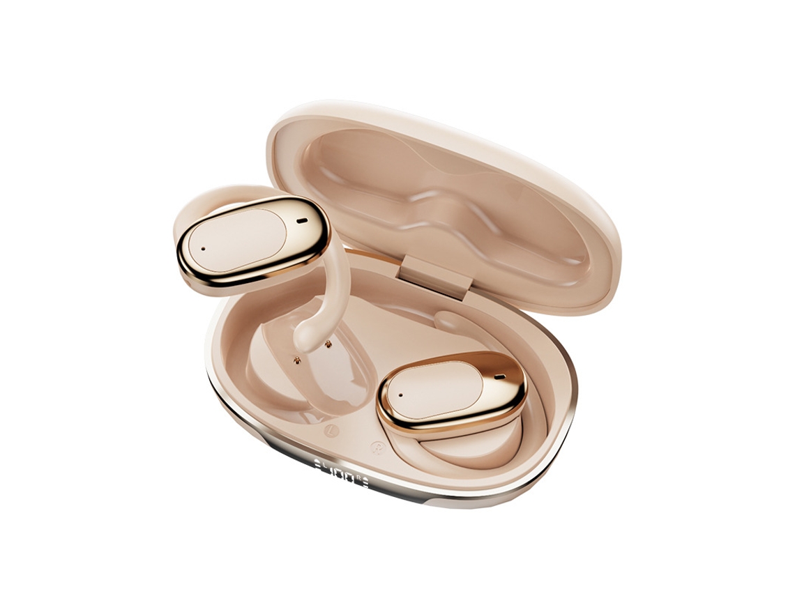 Auriculares Bluetooth con cancelación ENC, gancho de oreja TWS, batería larga duración y sonido alta calidad.