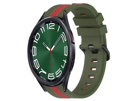 Correa de reloj inteligente para Samsung Galaxy Watch 6 Classic 47 mm 20 mm Correa de reloj de silicona vertical de dos colores (verde militar + rojo)