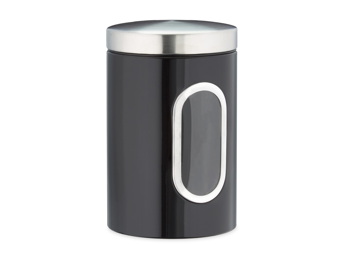 Relaxdays Recipiente Almacenamiento Cocina, Tapa, Ventana, 1,4 L, Para Café, Harina, Pasta, Bote Metal, Color Negro