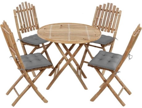 Conjunto 5 de comedor de jardín plegable VIDAXL con cojines bambú