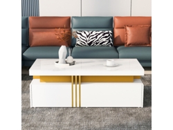 Moderna mesa de centro rectangular con tablero de mármol texturizado. Dimensiones: 100 x 50 x 40 cm