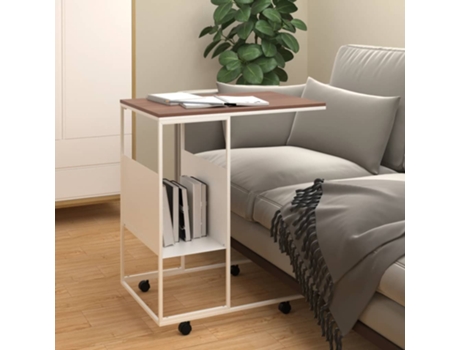 MAISON EXCLUSIVE Mesa auxiliar con ruedas contrachapado blanco 55x36x63,5 cm