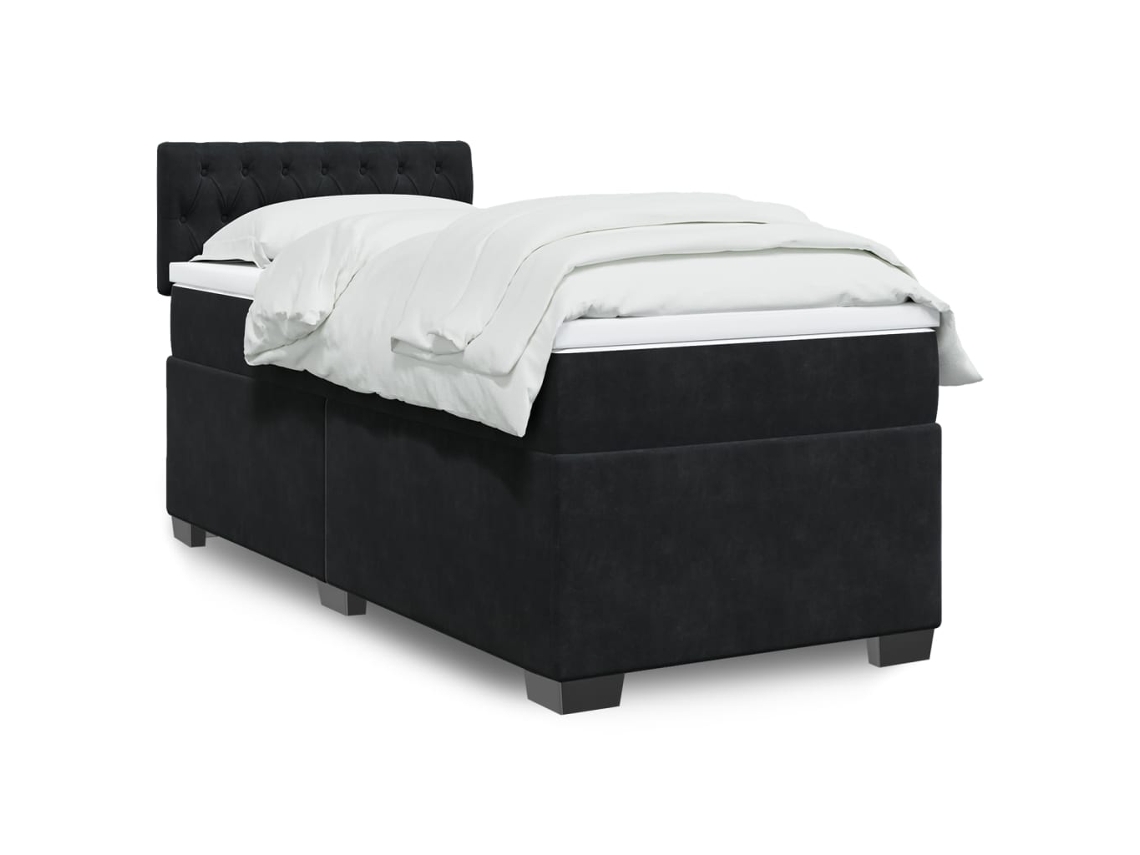 Cama Box Spring Con Colchón Cuero Sintético Negro 90x190 Cm