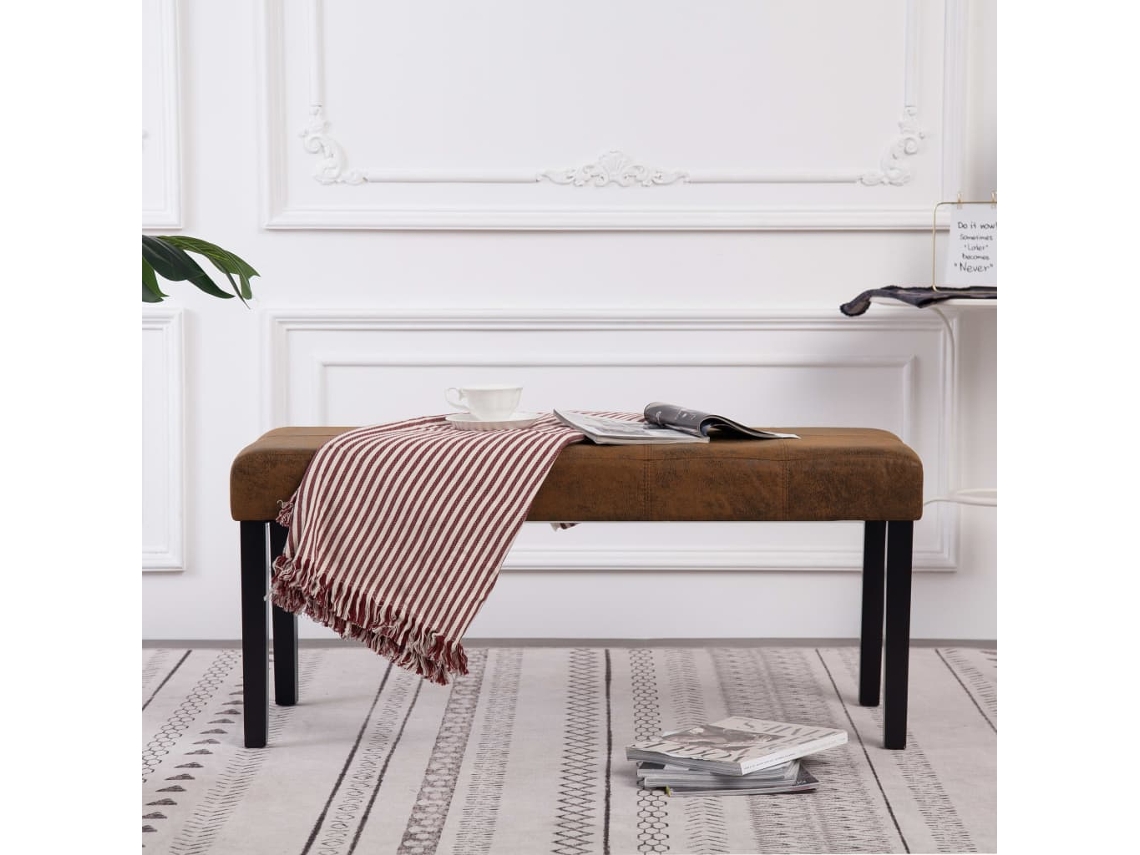 LOVELY HOME Taburete Banco 106 Cm Gamuza Artificial Marrón