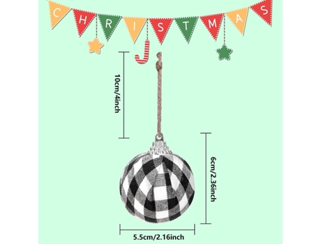 Bola de tela a cuadros de búfalo - Bolas envueltas en Navidad de 5 cm Adorno de Navidad colgante para decoración de fiesta de Halloween (blanco y n...