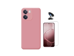 Kit Vidro Clearglass Capa Silicone Líquido Suporte Magnético Phonecare Para Oppo A6 5g - Rosa