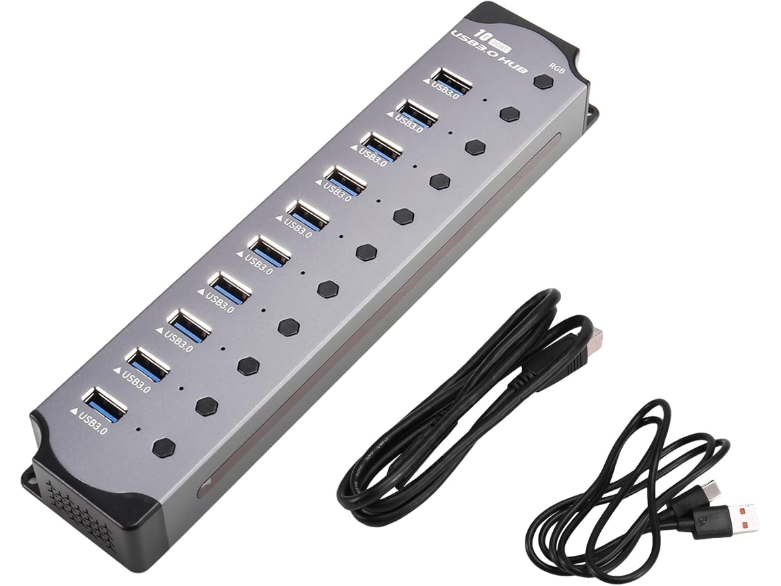 Adaptador De Concentrador Usb Con Alimentación 10 En 1, Interfaz Divisora De Puertos 3.0, Interruptor Rgb Individual E-