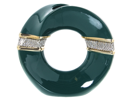 Jarrón ALEXANDRA HOUSE LIVING Dorado Plateado Verde oscuro Cerámica Brillante 9 x 22 x 21 cm