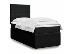 Cama Box Spring Con Colchón Tela Negro 90x200 Cm