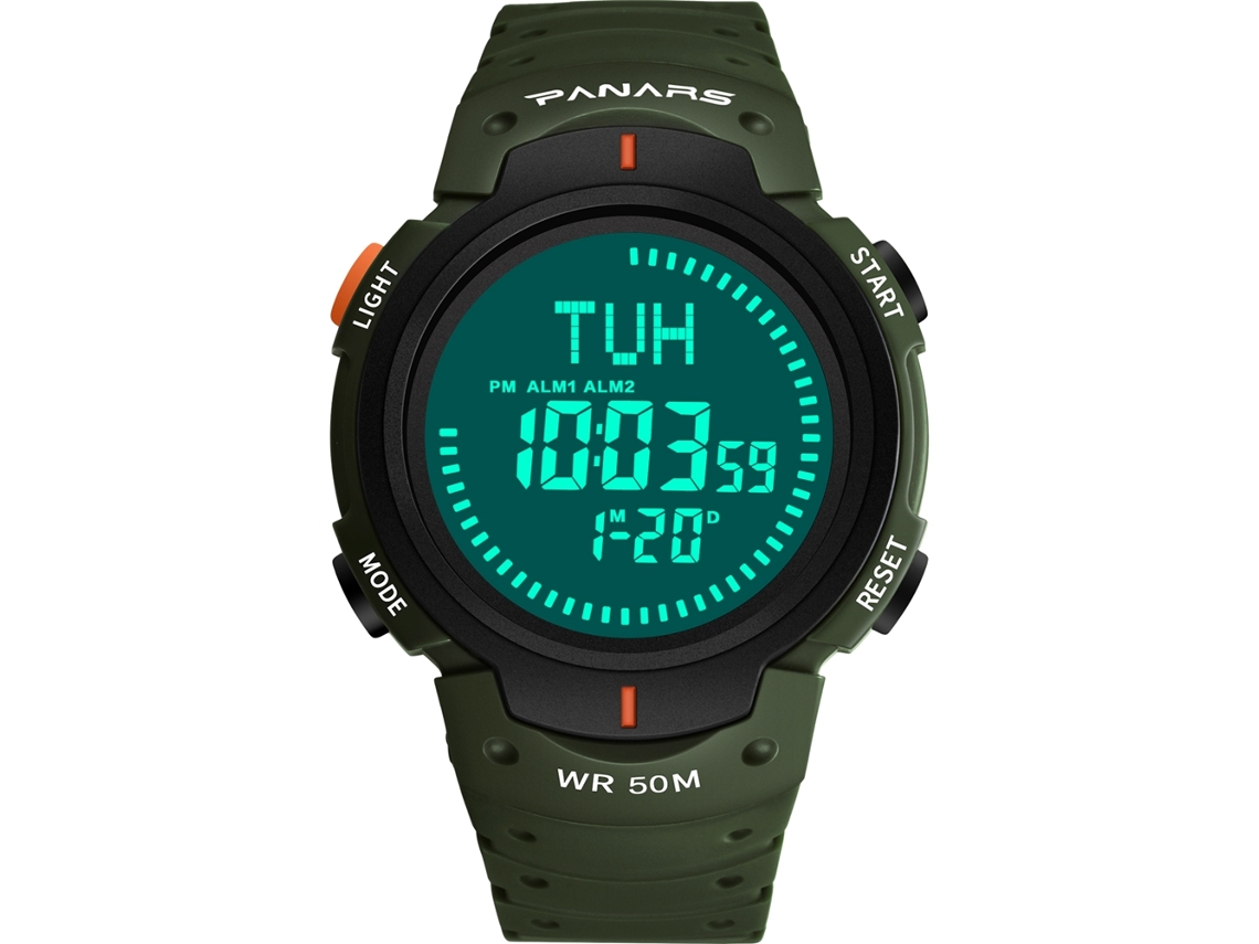 Reloj Digital Multifuncional Panars Para Hombre, Color Verde, Estilo Militar, Resistente Al Agua Y Deportivo.