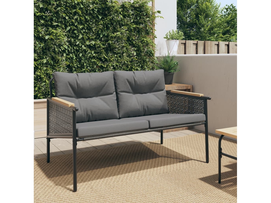 Banco de jardín con cojines 116 cm acero negro Dkd Home Decor