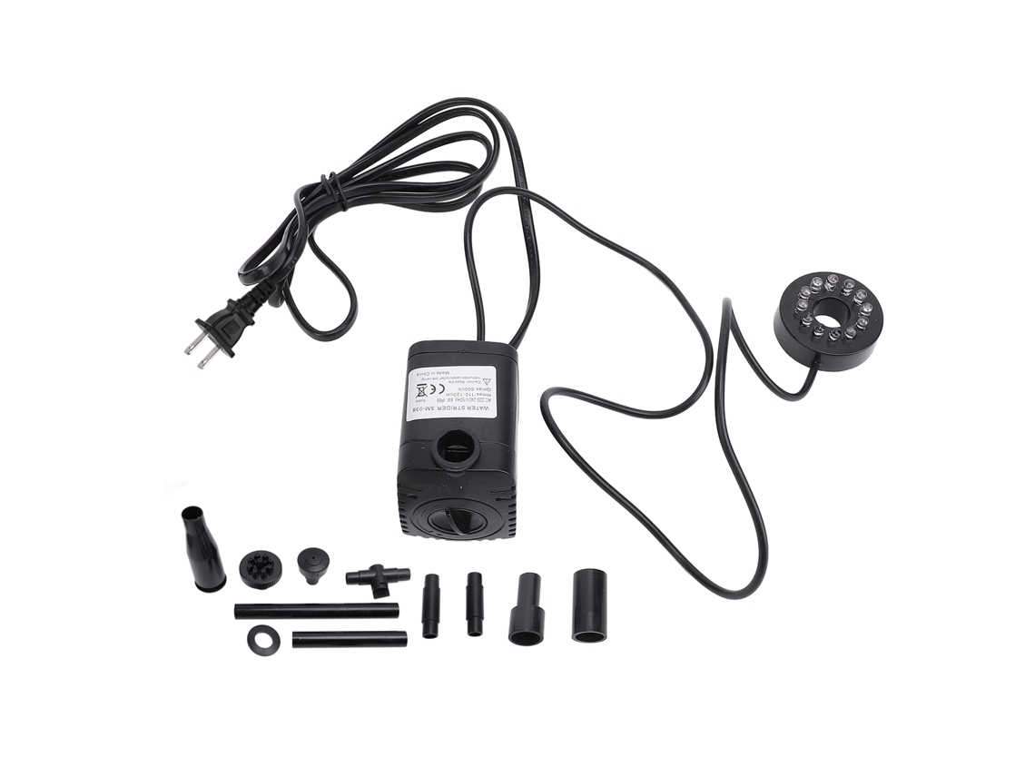 Bomba Sumergible Para Fuente 600l/h, Ip68, 12 Luces Led, Enchufe Ee.uu. 110v, Ideal Para Exteriores.