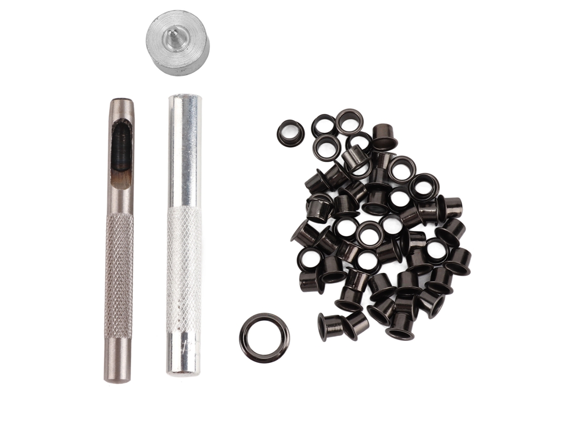 50 Piezas De Hebillas De Ojal De Hierro Con 3 Herramientas Para Manualidades De Cuero De 7 Mm