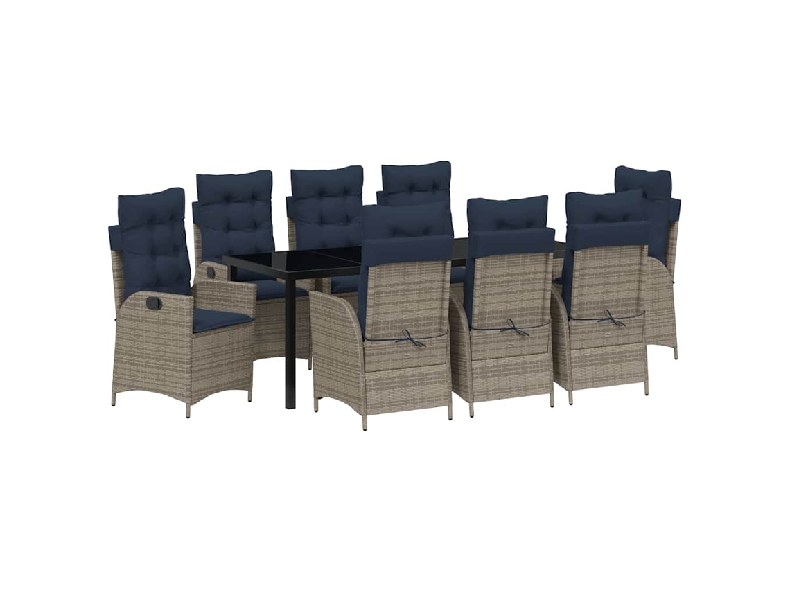 Conjunto de comedor de jardín de 9 piezas en mimbre gris y negro. EXCLUSIVO DE MAISON.