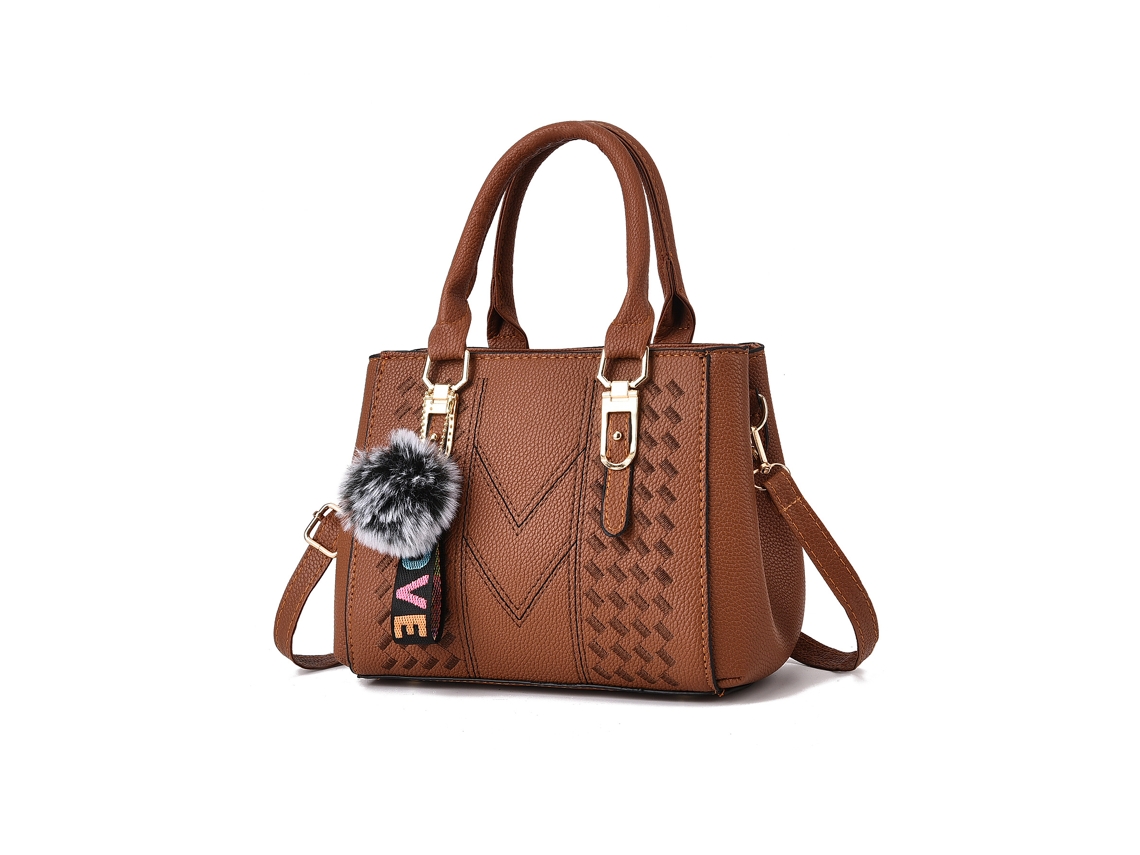 Bolso de mano grande para mujer 2026, bolso de hombro, llavero con pompón, bolso pequeño en amarillo tierra YUNZII