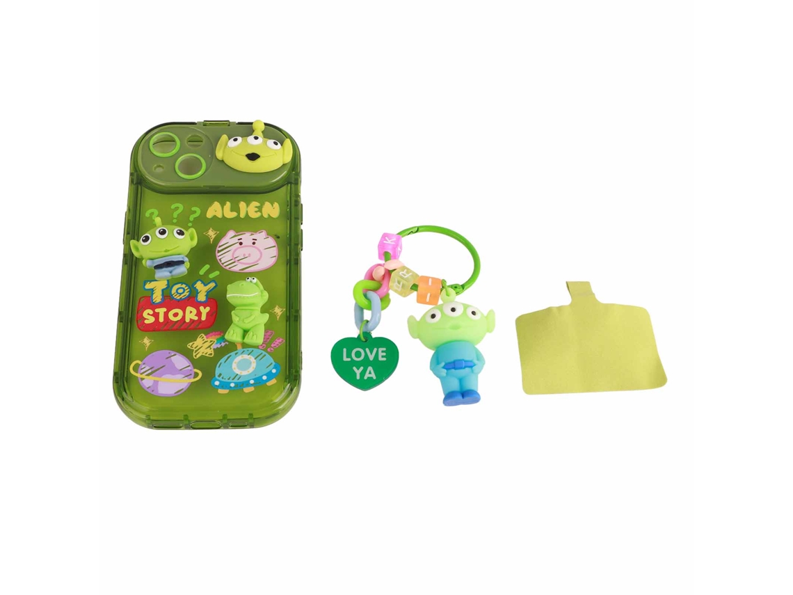Capa De Celular Silicone Macia Com Espelho Suporte Cordão Padrão Cartoon Para Ios Verde