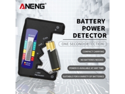 Probador de baterías Aneng con pantalla LCD para pilas AA, AAA, C, D, 9V y botones.