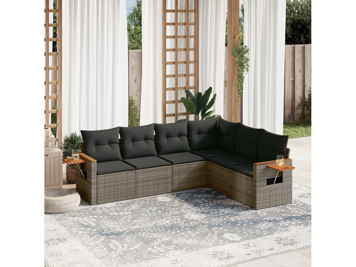 Conjunto de 6 sofás de jardín con cojines en mimbre gris DKD Home Decor