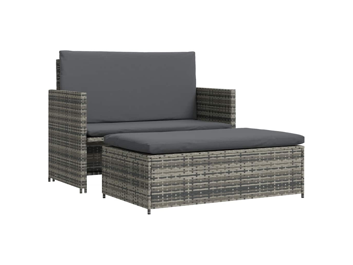 Conjunto de jardín de 2 piezas con cojines, mimbre gris, DKD Home Decor