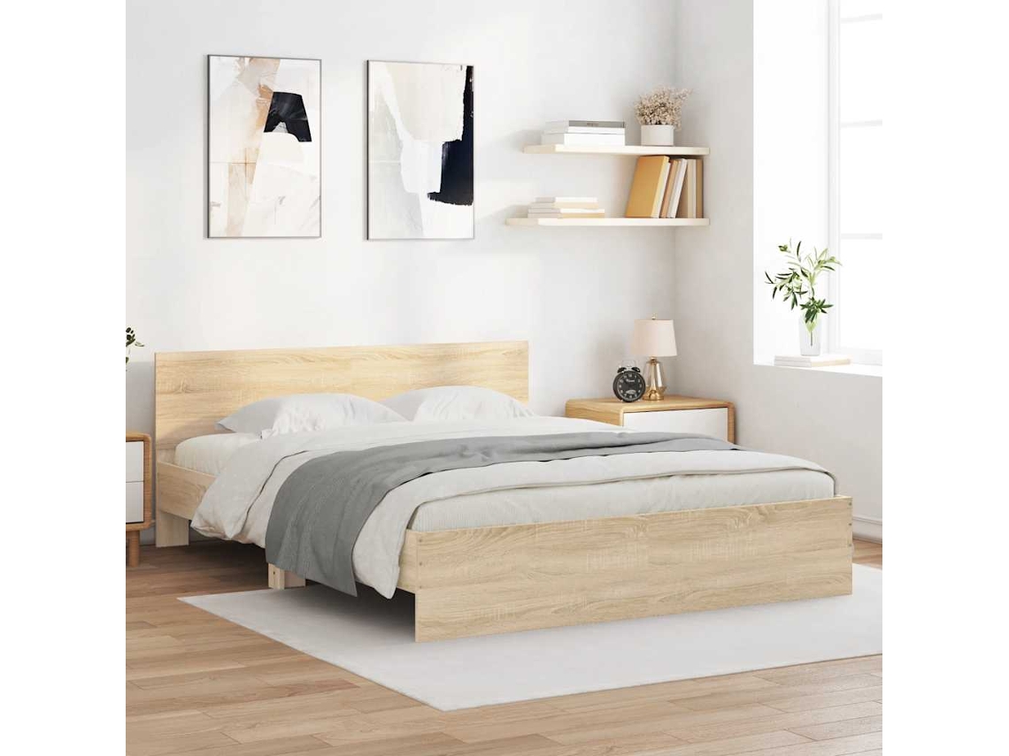 Estructura De Cama Con Cabecero Roble Sonoma 150x200 Cm