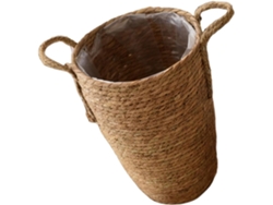 Cesta De Almacenamiento De Paja Tejida Con Un Diseño Elegante Y Función Para Ahorrar Espacio Para Plantas En Un Balcón