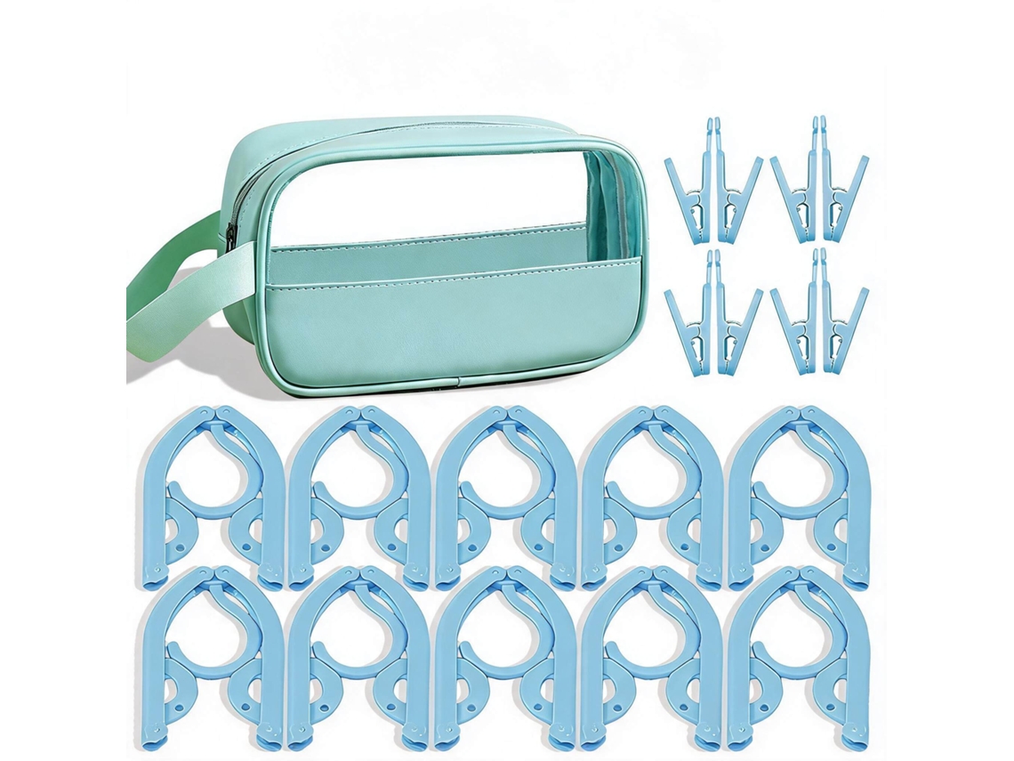 Set Perchas Eifson Plegables Viaje 10 Perchas Con 8 Pinzas + Bolsa (azul)