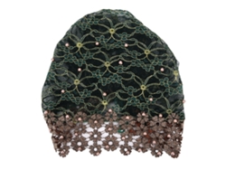 Turbante Feminino Bonito Único Beaded Chapéu Musulmã Presente Decoração Verde Escuro