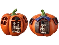 Rebe-lámpara De Calabaza De Halloween Led De Resina Con Calavera Luz Nocturna Decoración Jardin 2 Piezas Esculturas