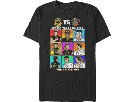 Camiseta Unisexo DEEPSTONE Choose Your 8-Bit Fighters Cobra Kai Negro (XL)