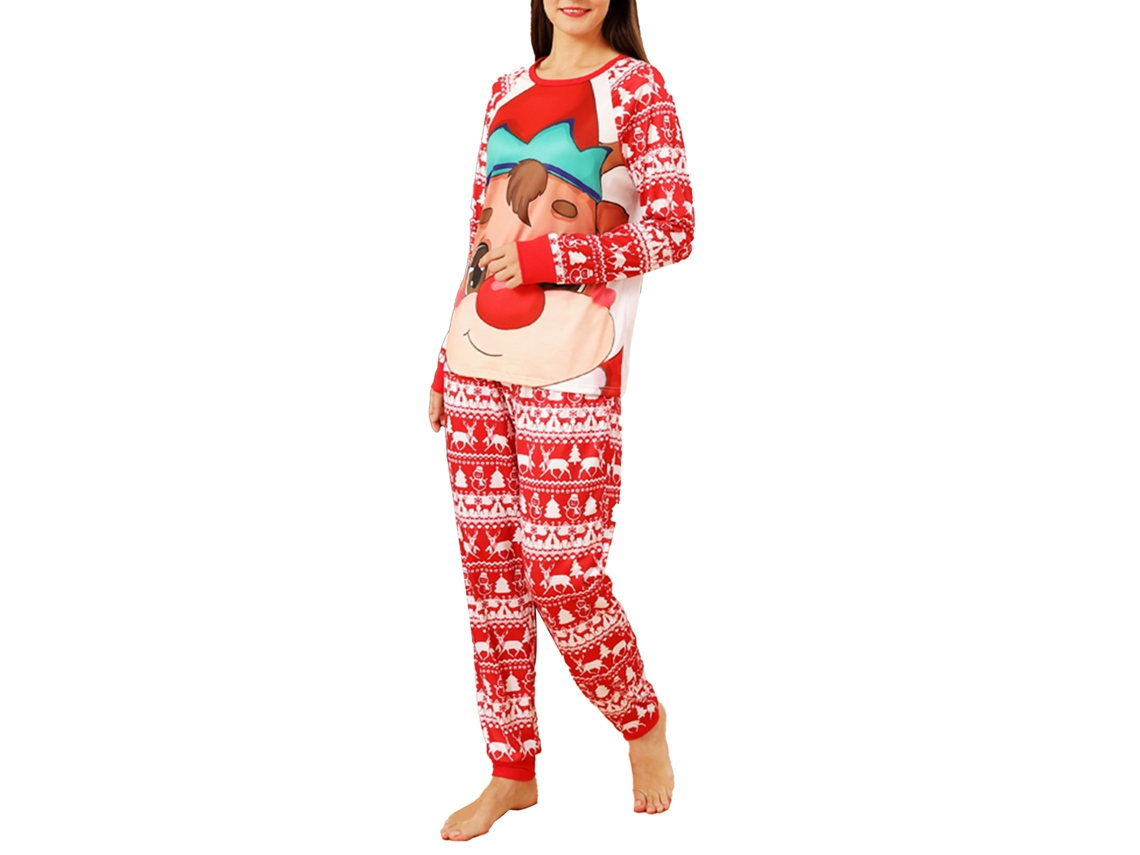 2026altiro-pijamas Navideños Para Familia Con Diseño De Ciervo, Cuello Redondo Y Puños De Punto Rojo Mujer Talla S