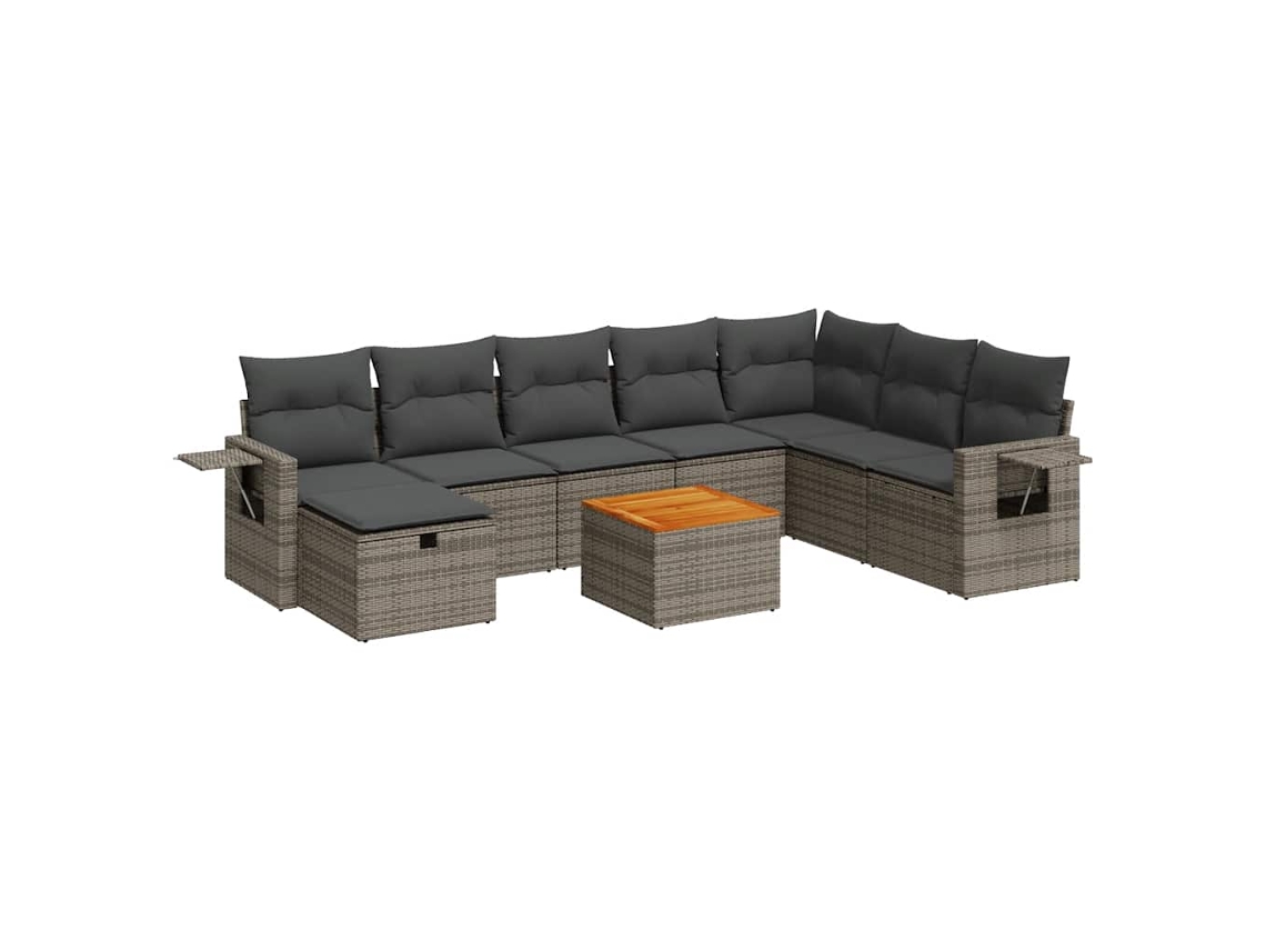 Conjunto 9 De Sofá De Jardín VIDAXL Gris Poli Ratán(55 x 55 x 37 cm)