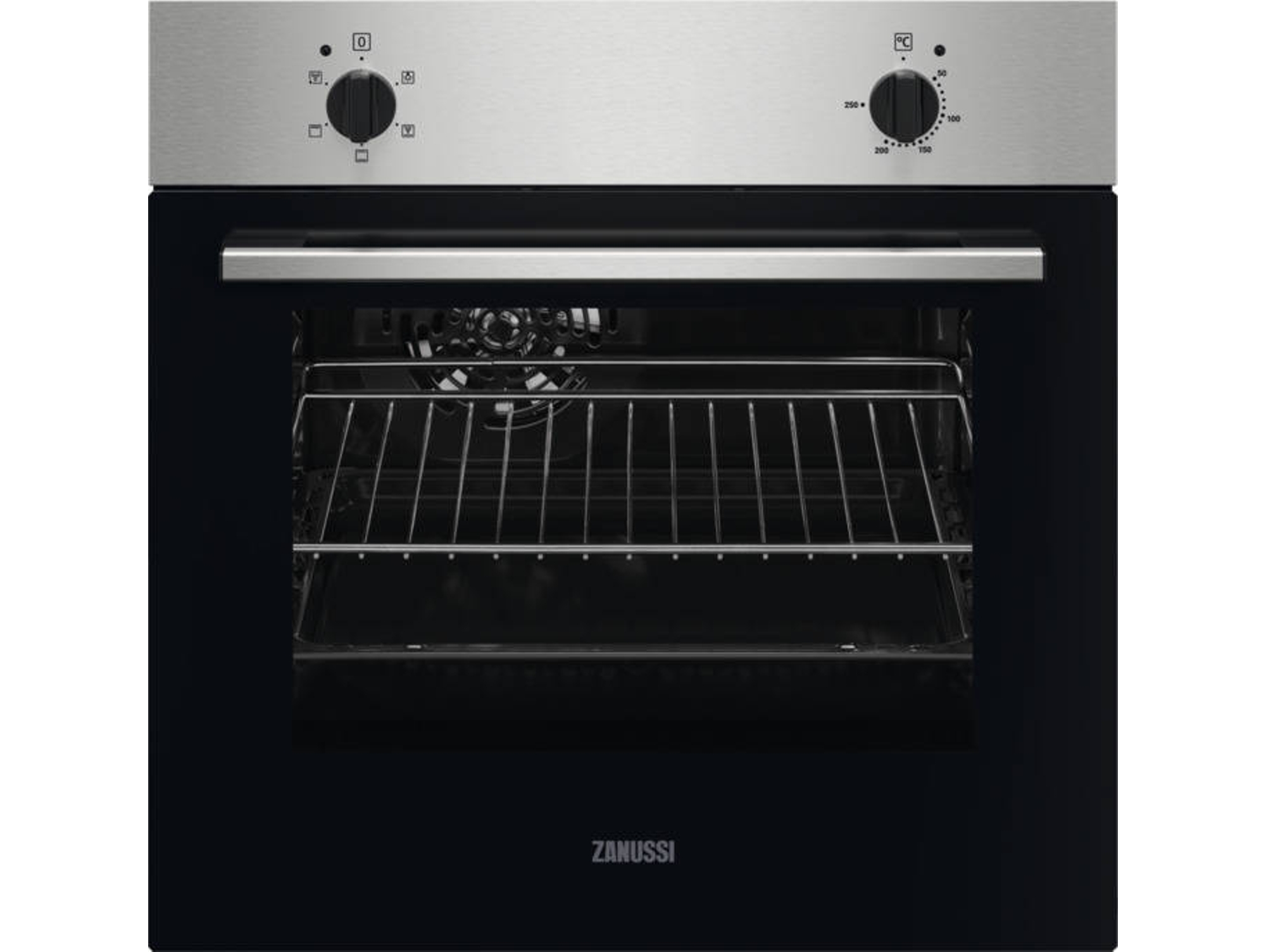 Horno Zanussi Zohnc0x1 inoxidable antihuellas de 53 litros 4 funciones y esmalte limpieza clase independiente 1875 w 47 db mandos fijos 2 niveles ventilador 59.4 multifuncion 53l zohnc2x1