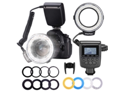 Flash anular macro Neewer de 48 LED. Incluye 4 difusores (transparente, cálido, azul, blanco) para cámaras réflex Canon, Nikon, Panasonic, Olympus y Pentax.