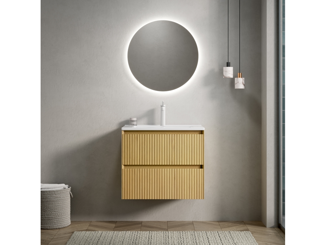 Mueble de baño Dave de 61 cm con lavabo rectangular de cerámica y acabado en madera texturizada - BGA STORE