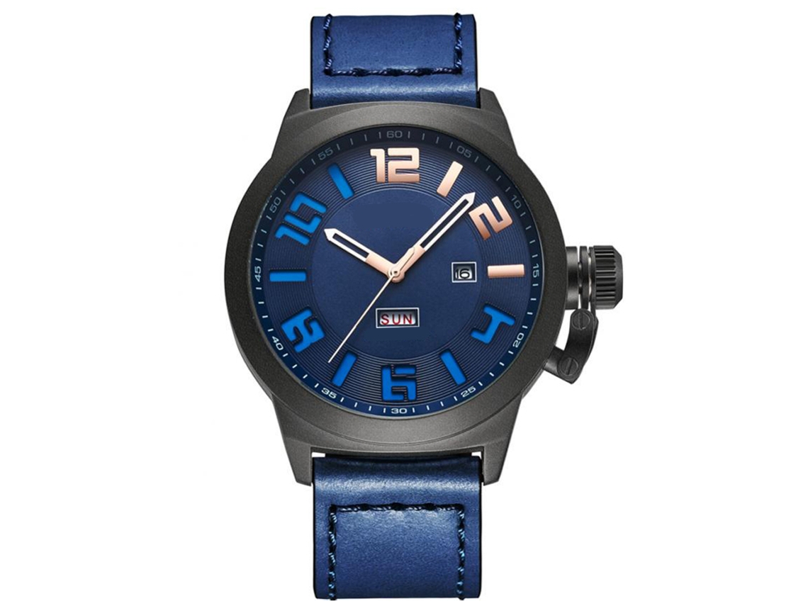Reloj Hombre De Cuero Pu Casual Impermeable Con Fecha Semana Display De Cuarzo