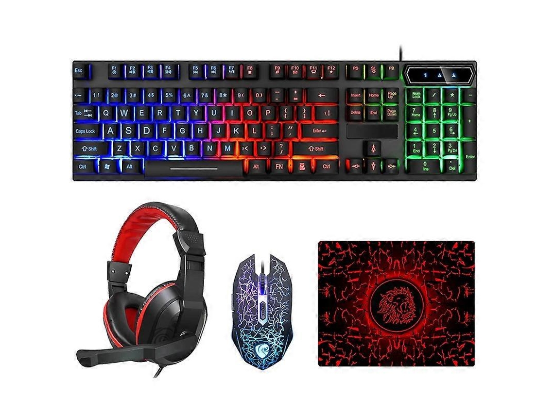 Ld-126 4 En 1 Teclado Luminoso Ratón Auriculares Juego De Alfombrillas De Ratón