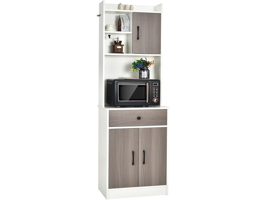 Mueble de cocina, aparador con estación de carga integrada, cajón, 4 estantes ajustables Costway (blanco, 40 x 100 x 180 cm)
