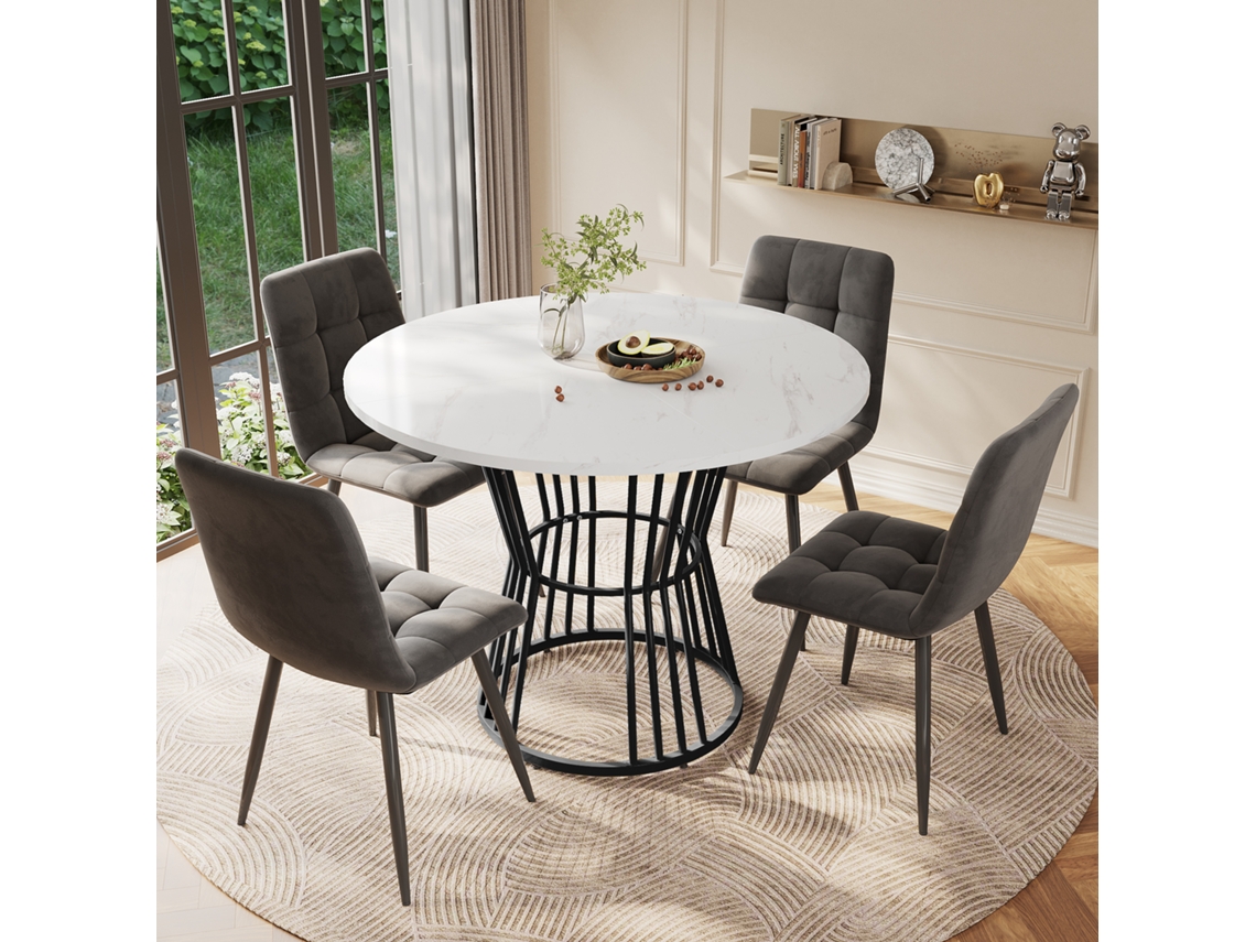 Mesa De Comedor De Cocina Blanca (1 Pieza), Estructura De Metal Resistente.