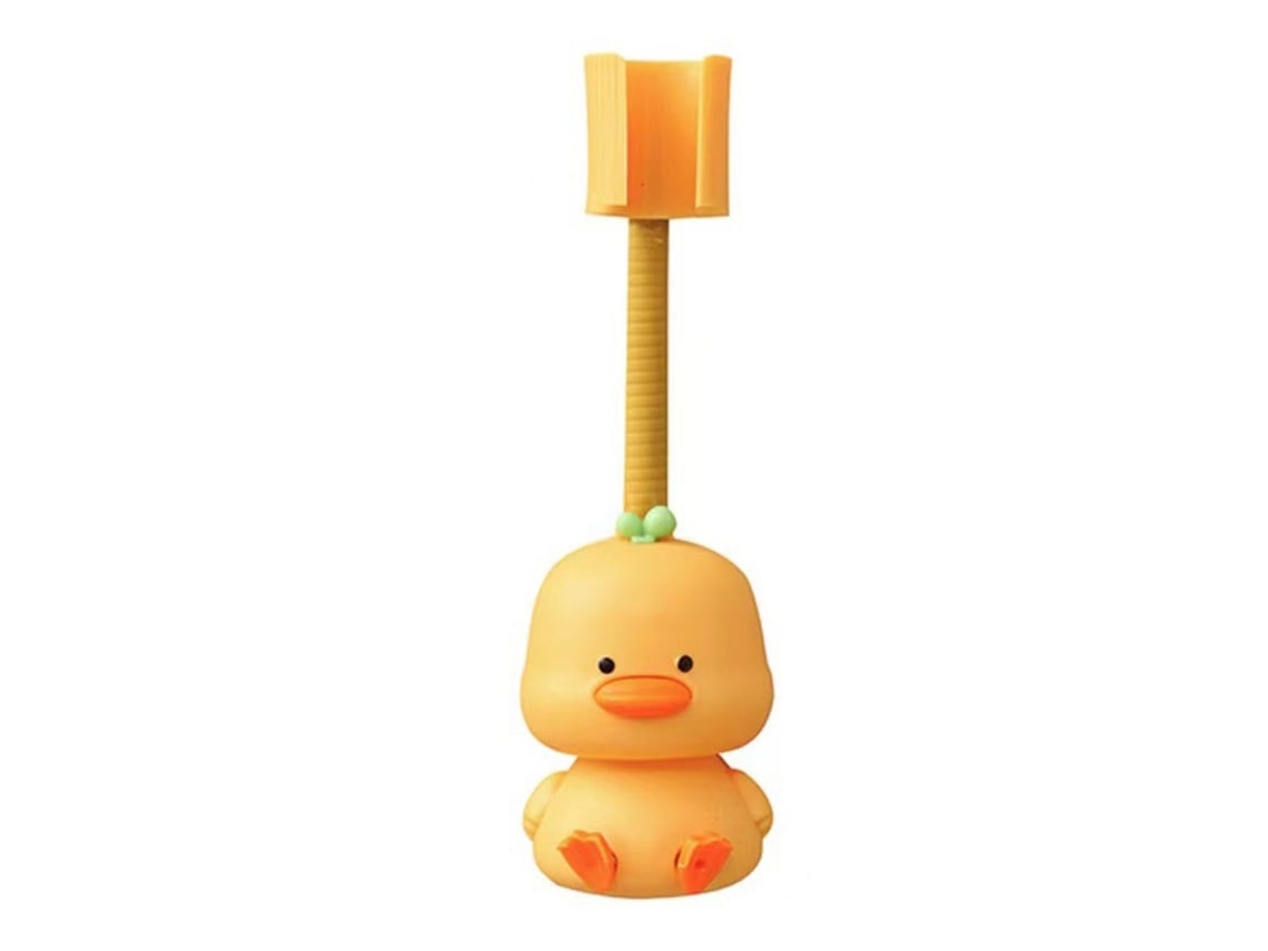 Bonito soporte para cabezal de ducha de pared de plástico flexible, adhesivo, ajustable, sin perforaciones, con forma de patito amarillo de dibujos animados.