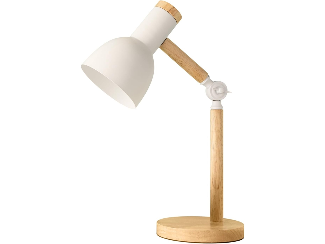 Lámpara Mesa Madera Blanca Ajustable E27 12w Luz Cálida, Para Niños Dormitorio/salón