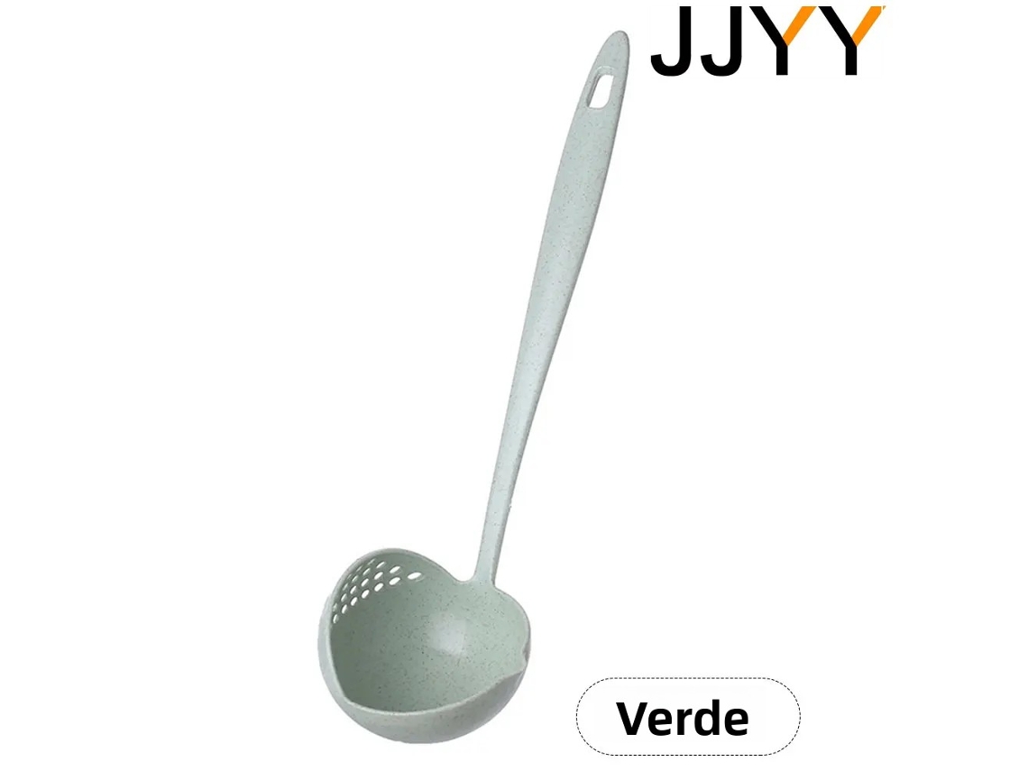 Cuchara de cocina 2 en 1, mango largo con escurridor de plástico, utensilio especial para fondue. MDUG (verde)