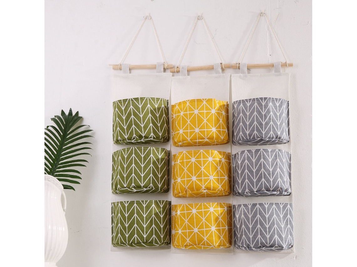 Bolsa De Almacenamiento De Pared De Mezcla De Algodón Y Lino (con 3 Bolsillos Grandes) 20x60 Cm