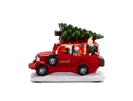 Navidad Vintage camión rojo luz LED escultura decoración de mesa coche rojo árbol de Navidad adorno de resina